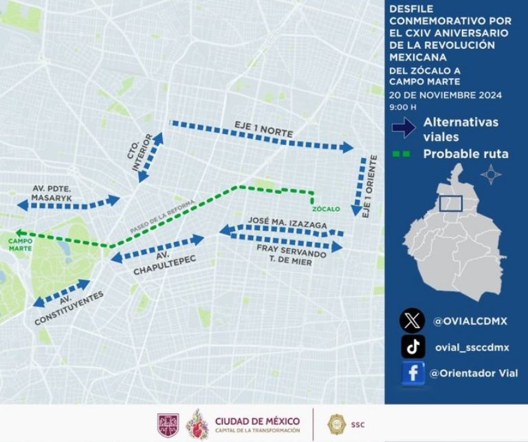 Calles cerradas Hoy por Desfile de la Revolución