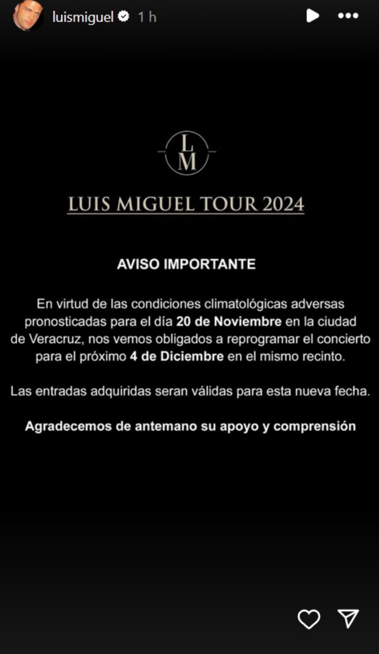 Luis Miguel cancela concierto en Veracruz