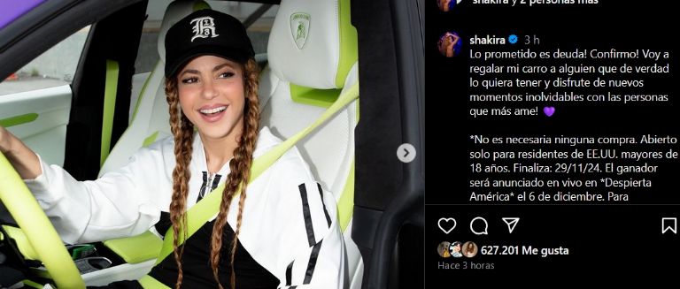 Shakira revela que regalará su auto en Despiera América