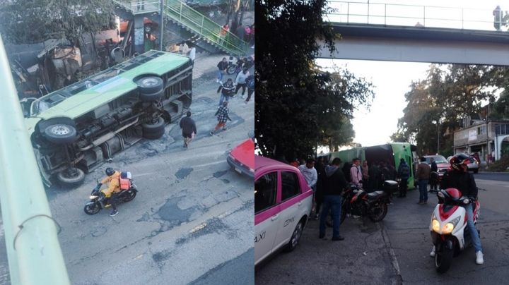 Caos en la carretera México-Cuernavaca por volcadura de camión; mujer pierde la pierna