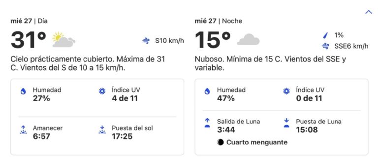 Clima en Hermosillo para hoy, miércoles 27 de noviembre. Foto: Conagua Clima