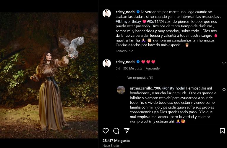 Cristy Nodal envía mensaje relacionado con Inti