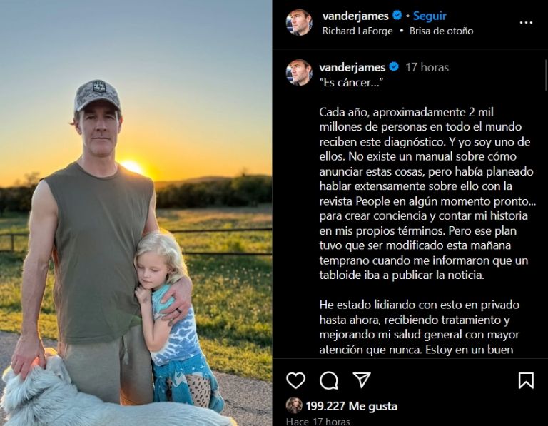 Actor James Vand Der Beek es diagnosticado con cáncer