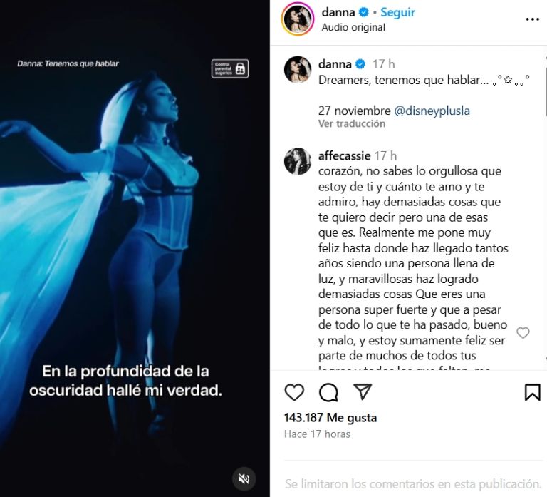 Danna posteó un adelanto del contenido de su documental