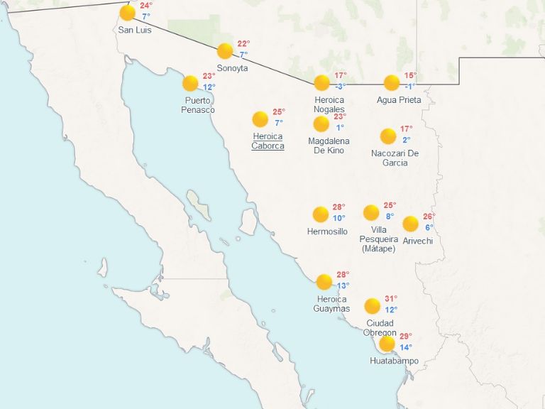Clima de HOY 8 de noviembre en Sonora