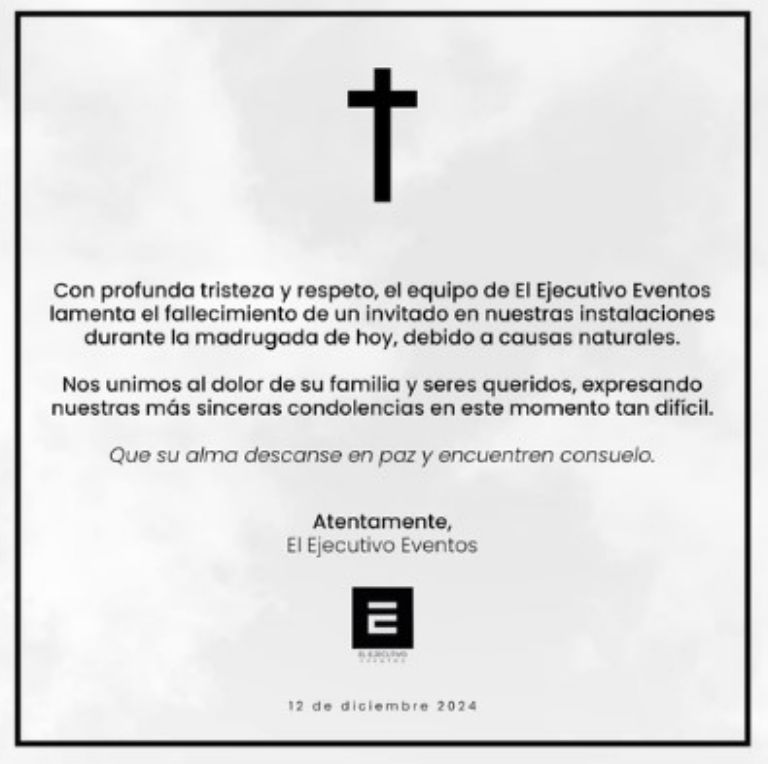 Comunicado del local de eventos.