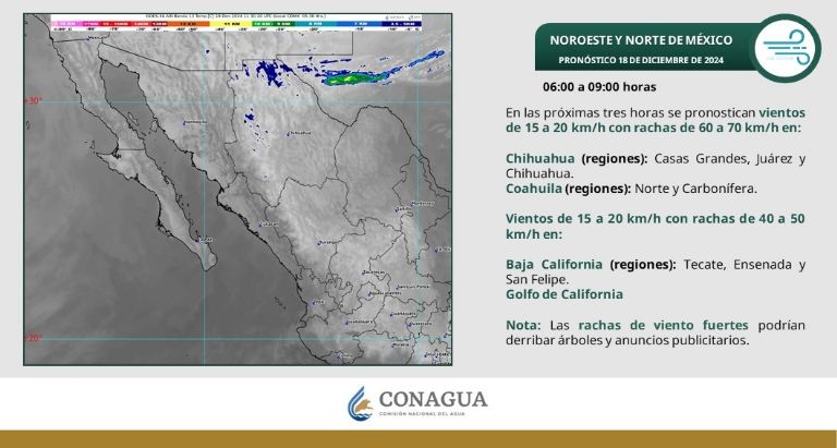 Clima en Sonora para HOY miércoles 18 de diciembre. Foto: Conagua