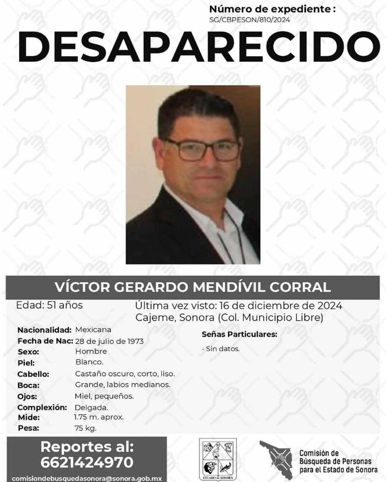 Ficha de búsqueda de Víctor Gerardo Mendivil Corral