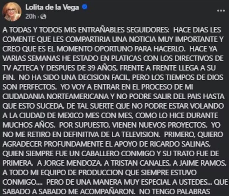 De la Vega anunció el fin del programa a través de FB