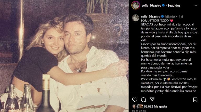 Sofía Castro dedica conmovedor mensaje a sus padres