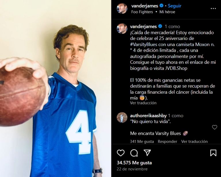 James Van Der Beek revela que vende playeras 