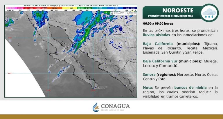 Clima en Sonora para HOY lunes 23 de diciembre. Foto: Conagua