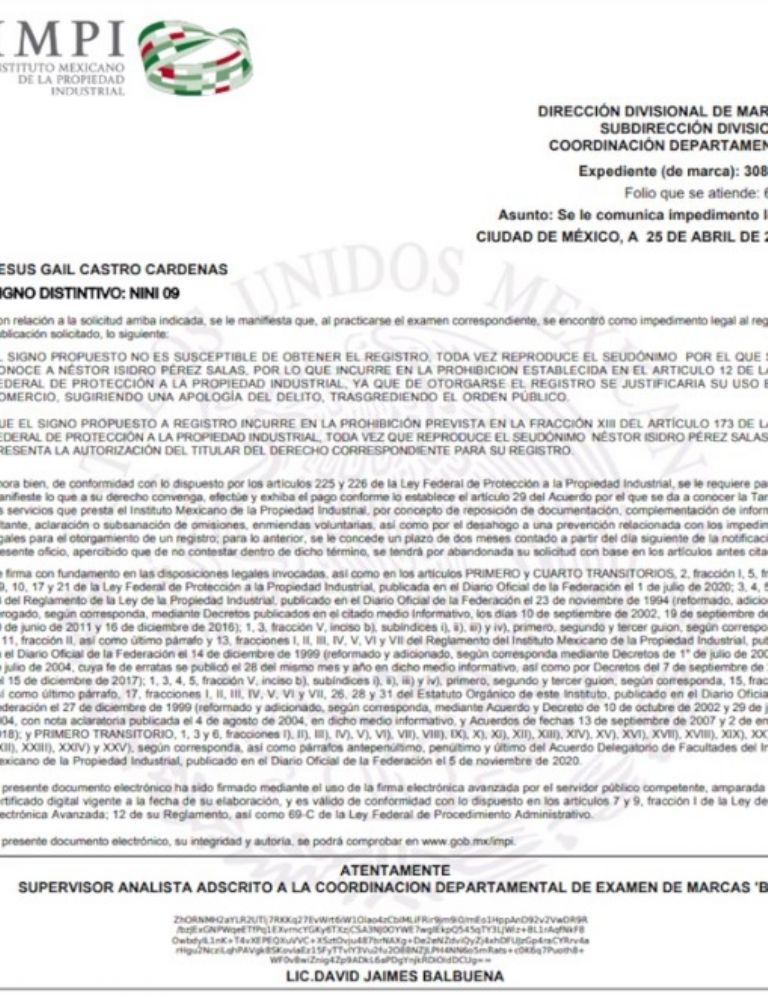 Uno de los registros ante el IMPI.