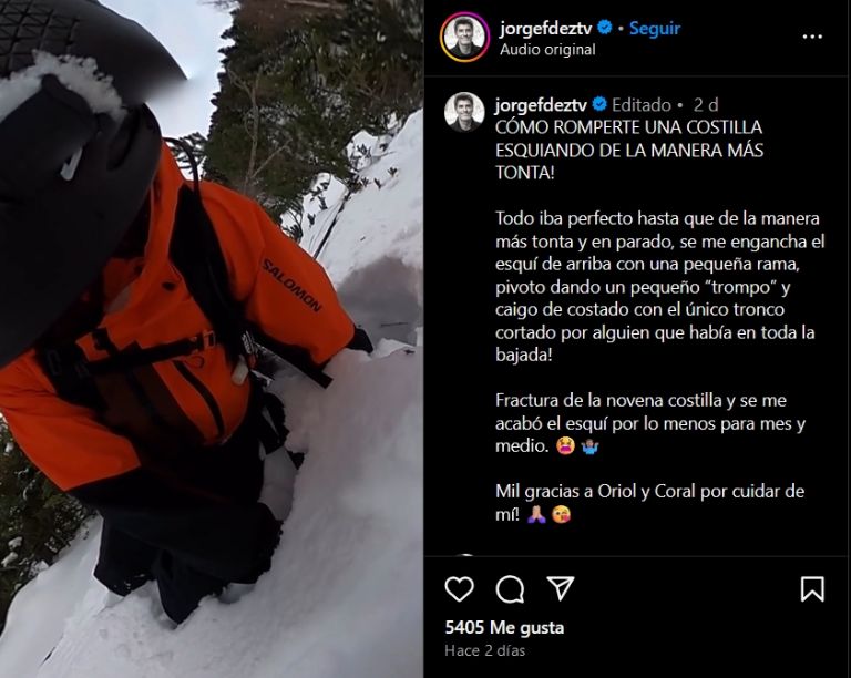 Famoso sufre accidente tras ir a esquiar