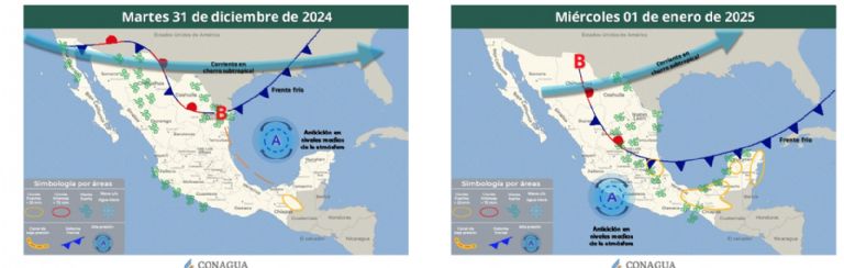 Pronóstico del clima para el martes 31 de diciembre y miércoles 1 de enero. Foto: Conagua