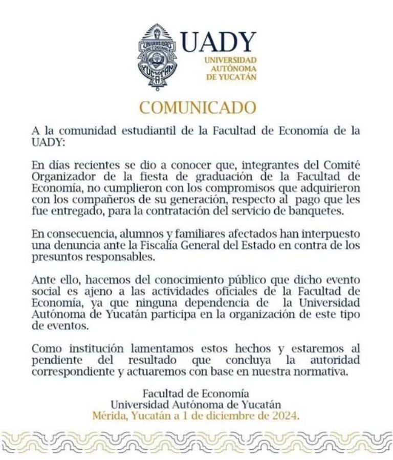 Comunicado de la UADY