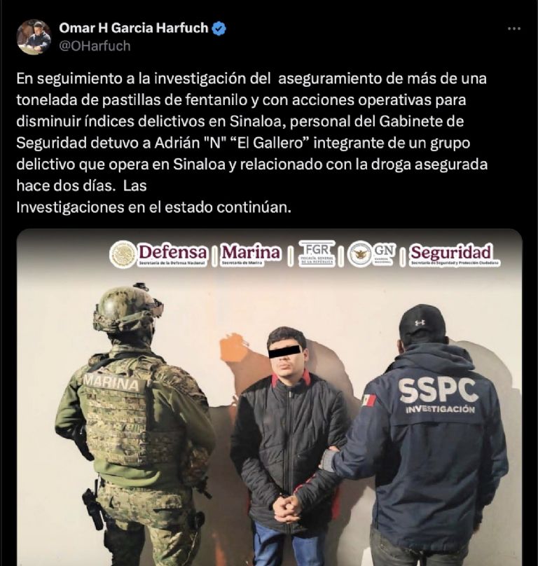 García Harfuch confirma detención de 'El Gallero'. Foto: Twitter