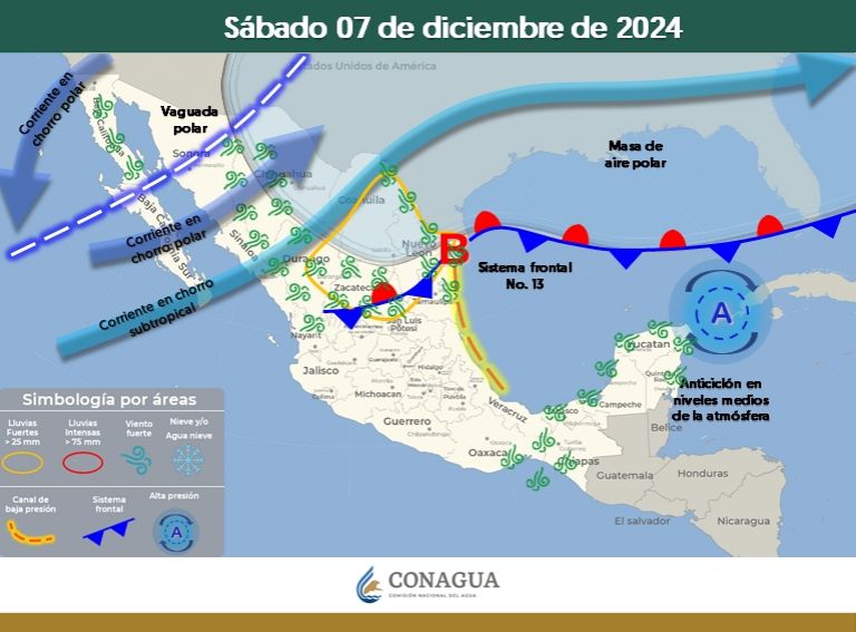 Pronóstico del clima para el sábado 7 de diciembre. Foto: Conagua Clima
