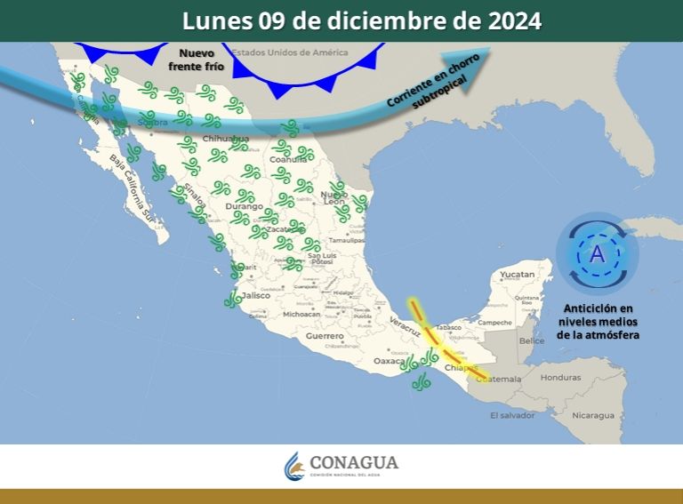 Pronóstico del clima del 9 de diciembre. Foto: Conagua