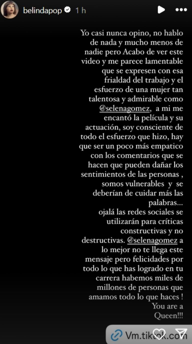 Belinda sale en defensa de Selena Gomez