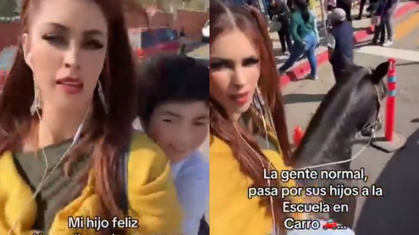 Mujer se vuelve viral al ir a la escuela de su hijo en caballo en Tijuana: "Hay que ahorrar"