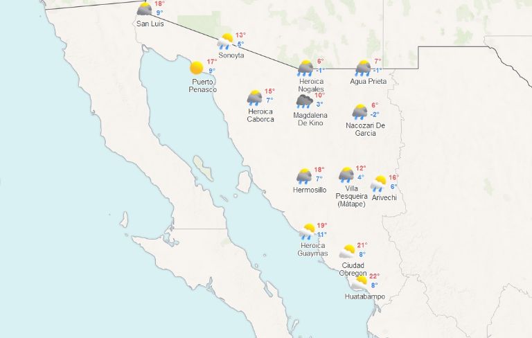 Clima para hoy en Sonora