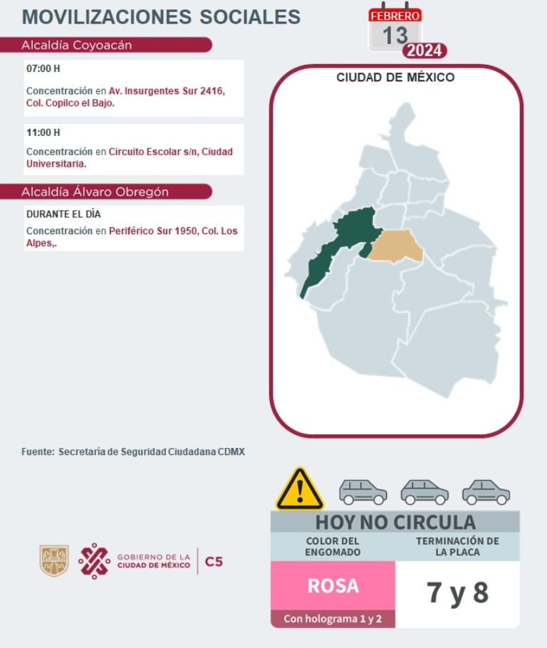Tráfico en CDMX hoy 13 de febrero