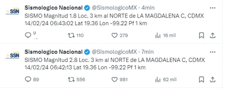 Sismos en la CDMX este 14 de febrero. Foto: Internet