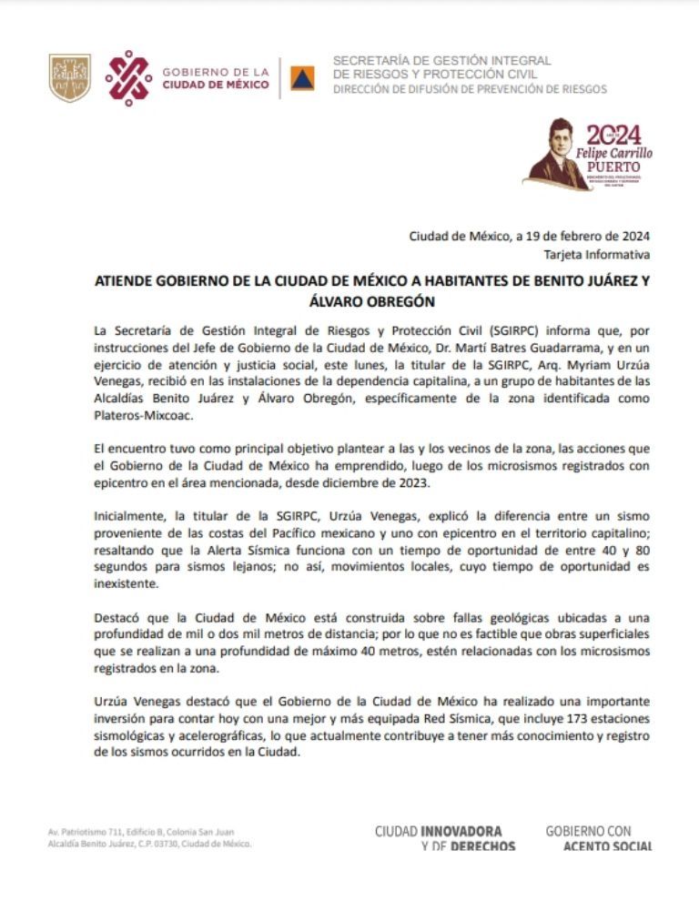 Gobierno de la CDMX atiende a vecinos afectados por la falla Plateros-Mixcoac