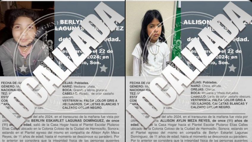 Tras activar alerta Amber por Allison y Berlyn, Fiscalía de Sonora confirma su hallazgo