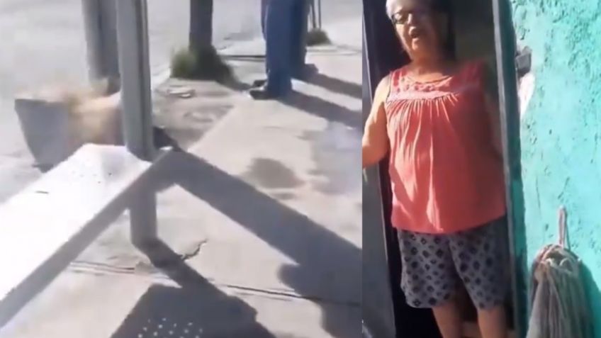 VIDEO: 'Lady Banquetas' corre a las personas que esperan el camión afuera de su puerta