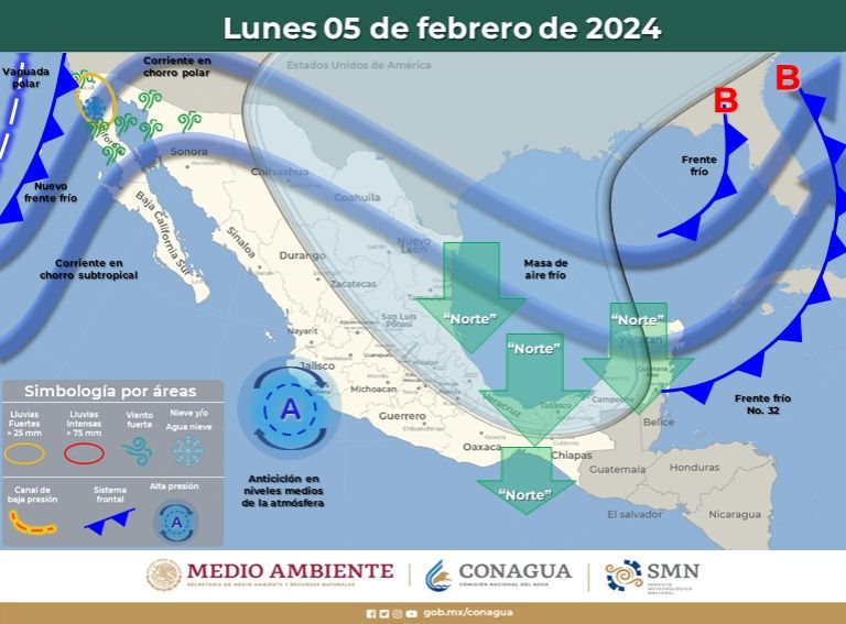 Clima en Sonora para el lunes 5 de febrero. Foto: Conagua