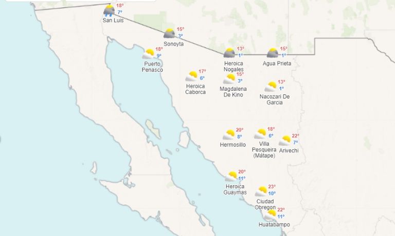 Clima en Sonora para hoy, viernes 9 de febrero del 2024. Foto: Meteored