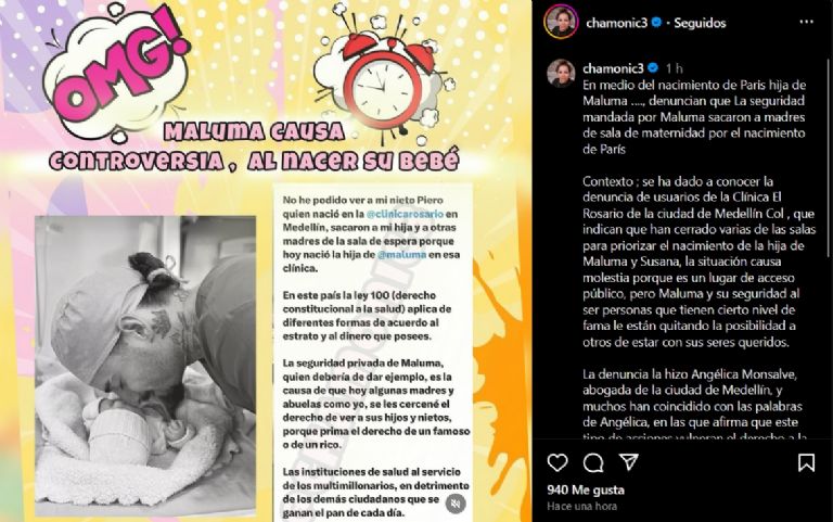 Acusan a Maluma de sacar a la gente de un hospital por el nacimiento de su hija