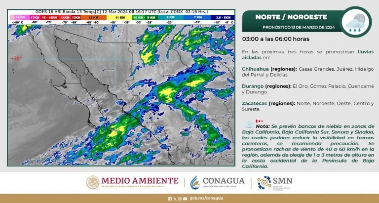 Clima en Sonora para hoy, martes 12 de marzo. Foto: Conagua