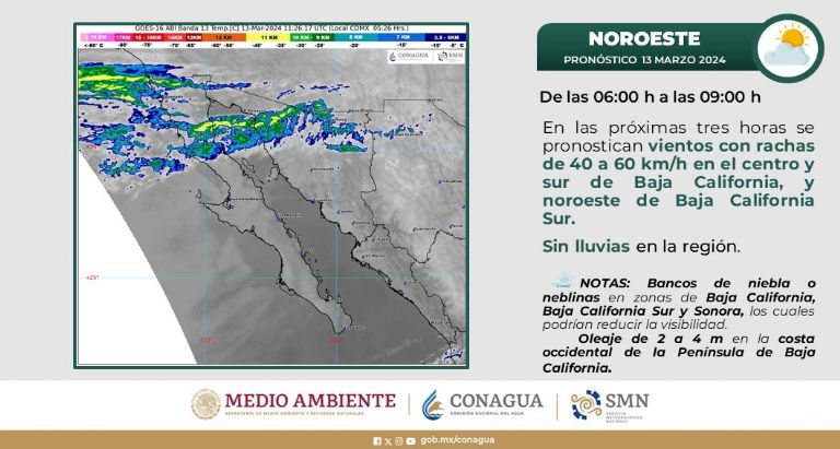 Clima en Sonora para hoy, miércoles 13 de marzo. Foto: Conagua