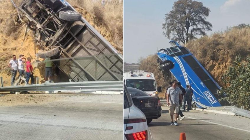 Autobús queda suspendido en México-Puebla; se reportan 4 muertos y 15 heridos