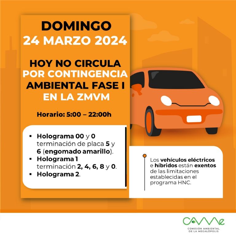 Programa Hoy No Circula del domingo 24 de marzo 2024. Foto: CAMe