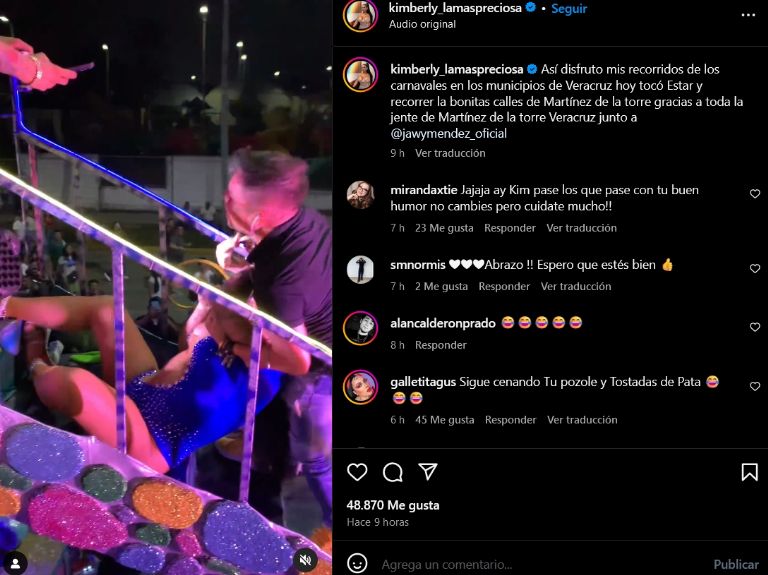 Kimberly Irene sufre caída en Carnaval de Veracruz