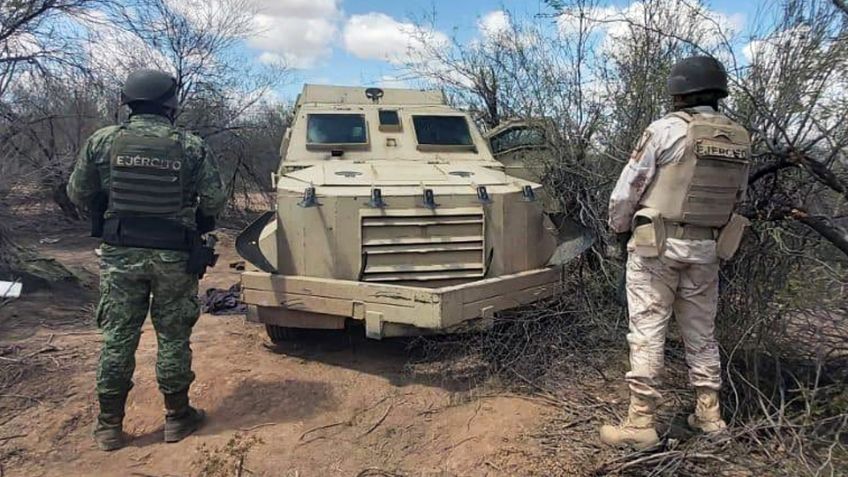 En pleno monte, hallan vehículo blindado usado por crimen organizado al norte de Sonora