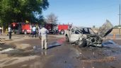 (FOTOS) Ciudad Obregón: Choque de tráiler termina con auto calcinado y una víctima