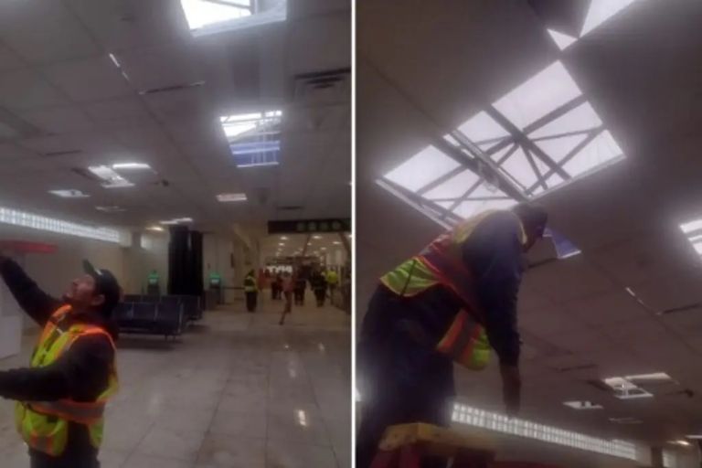 Fuertes vientos derriban techo del aeropuerto de Mexicali: suspenden operaciones