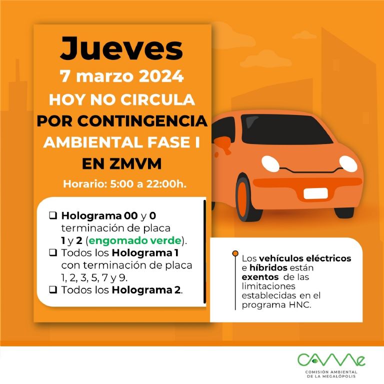 Programa Doble Hoy No Circula de este jueves 7 de marzo. Foto: CAMe