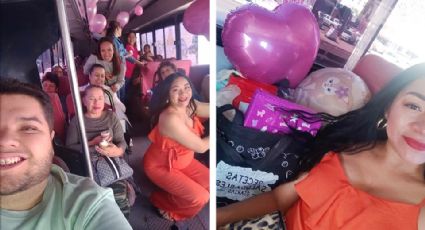 Trabajadoras domésticas realizan baby shower a compeñera en ruta de camión de Guaymas