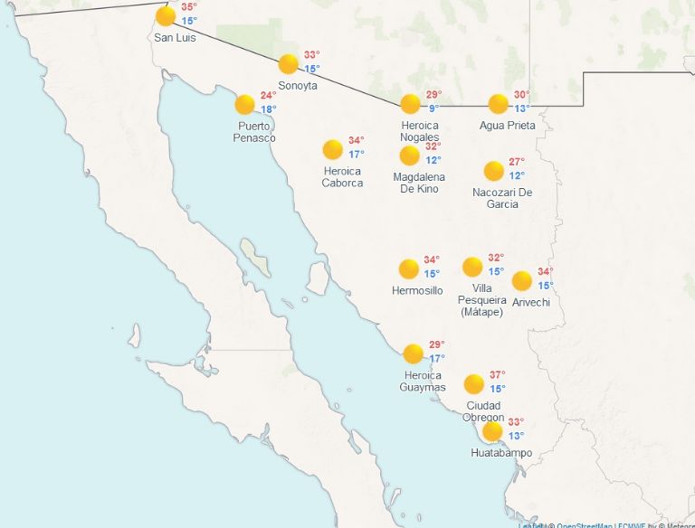 Clima de hoy para Sonora