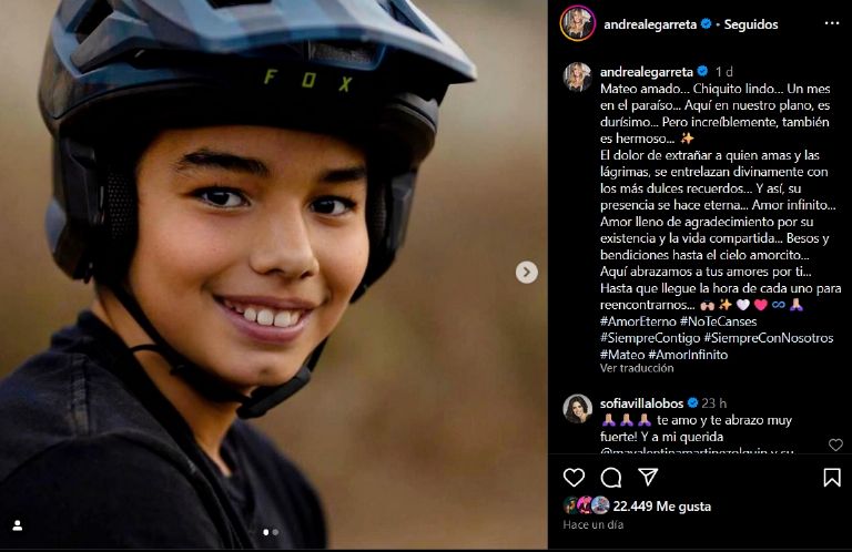 Andrea Legarreta envía sentido mensaje por al muerte de su sobrino