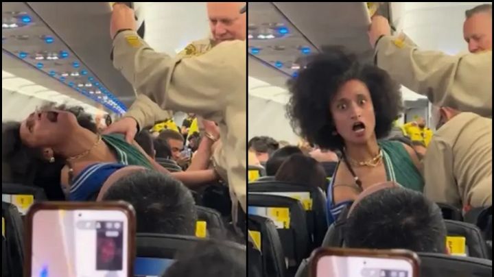 FOTOS: Mujer es 'poseída' en un avión de Las Vegas; policías luchan por contenerla