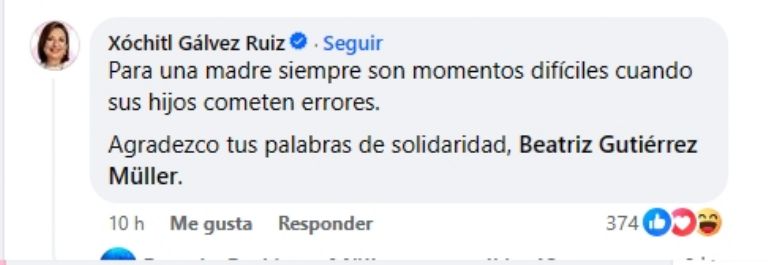 Xóchitl Gálvez responde a Beatriz Gutiérrez. Foto: Facebook