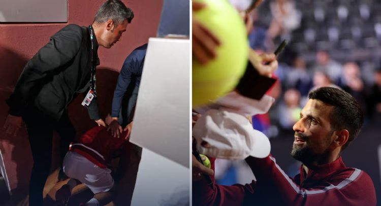Novak Djokovic es golpeado por una botella metálica mientras firmaba autógrafos