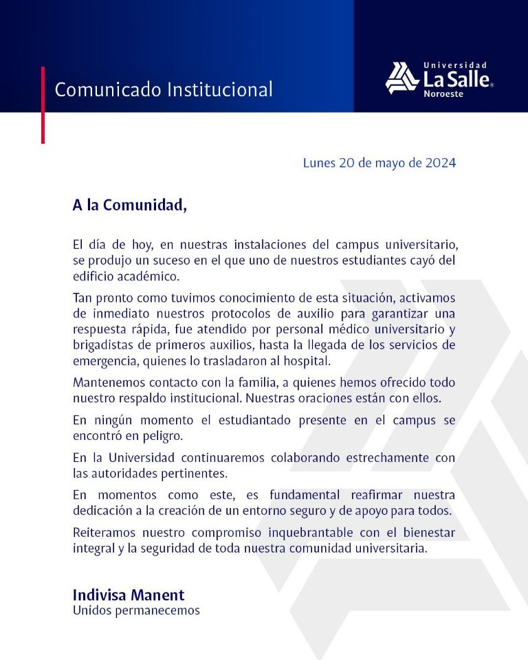 El comunicado de la Universidad La Salle Ciudad Obregón